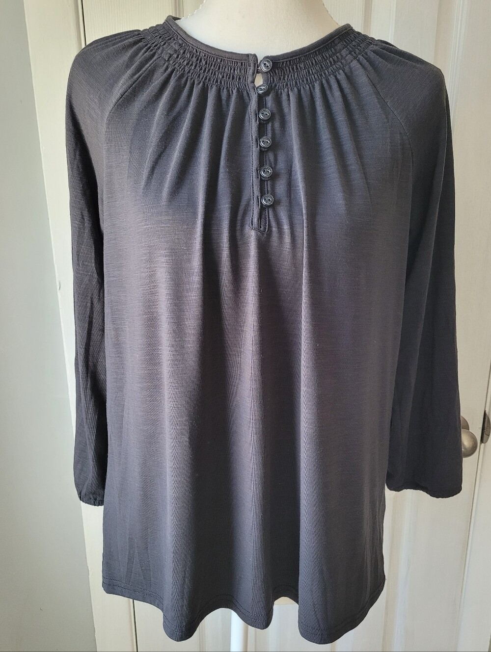 L.L.Bean Camden Hills 3/4 Sleeve Henley Black XS